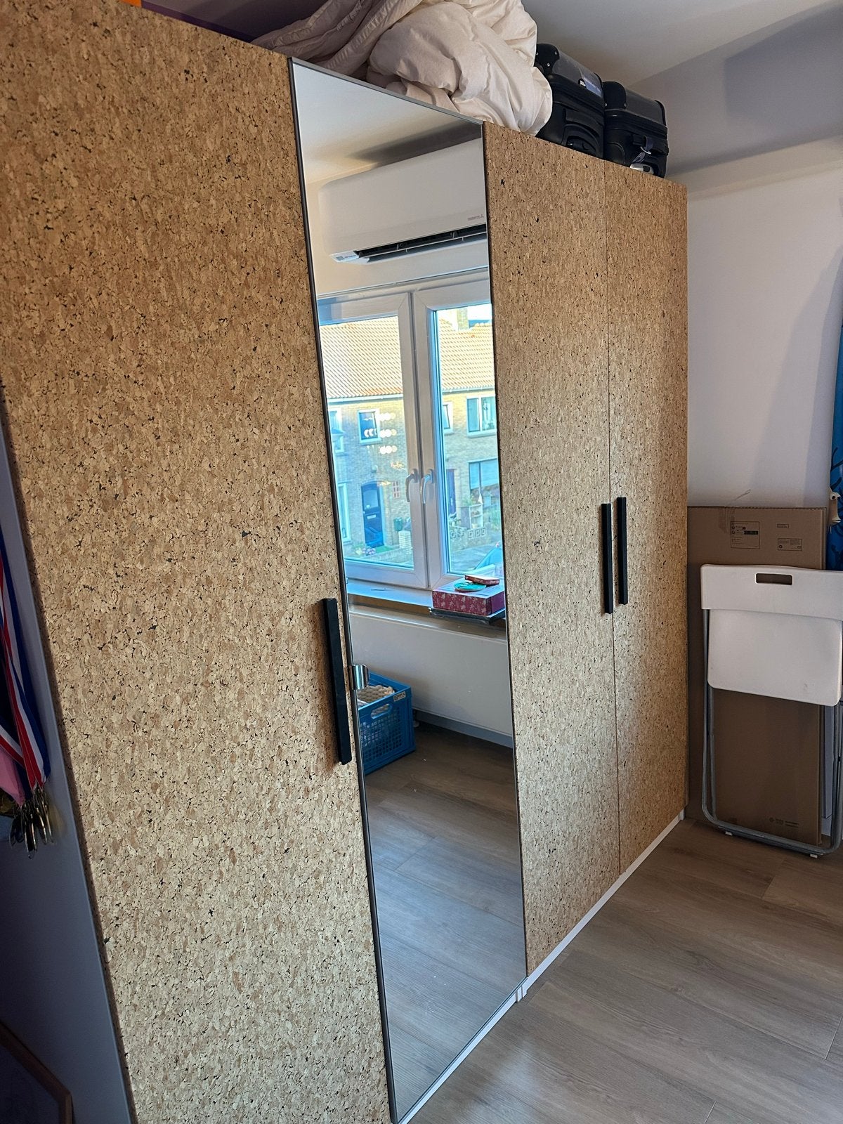 IKEA Pax kastdeuren met spiegel en kurk (201cm hoog), Ophalen, Gebruikt, 100 tot 150 cm, 200 cm of meer