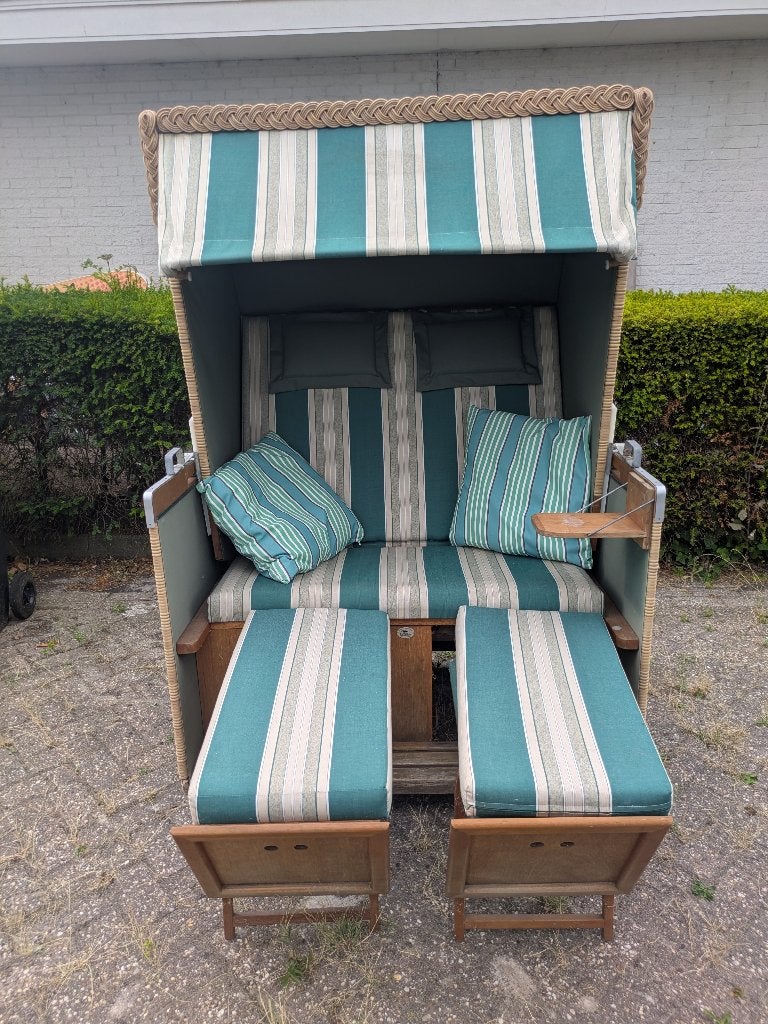 Strandkorf strandstoel 2p met hoes, Ophalen, Gebruikt, Hout, Verstelbaar