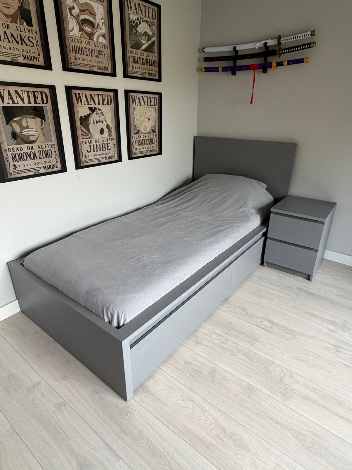 IKEA Malm bed met lades en nachtkastje, Ophalen, 85 tot 100 cm, Gebruikt, Lattenbodem