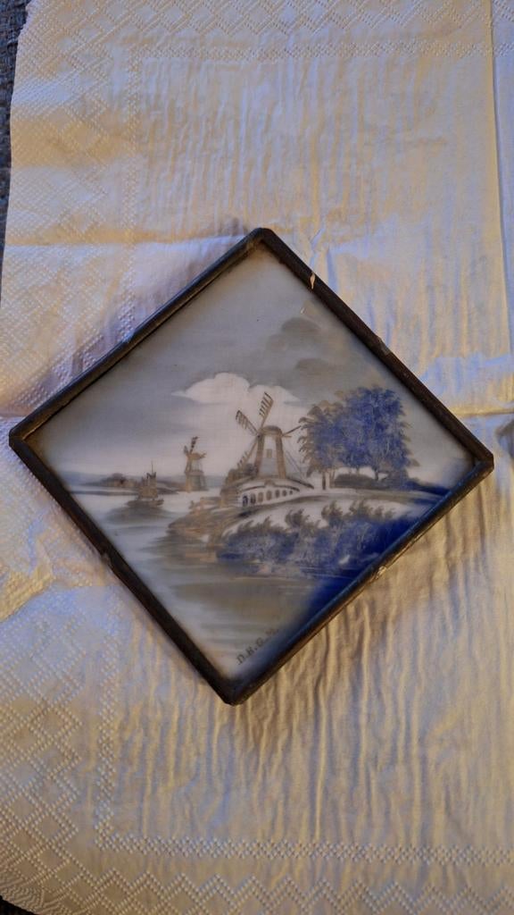 Glas in lood tegeltjes met molens, DRGM, Antiek en Kunst, Antiek | Wandborden en Tegels, Ophalen of Verzenden