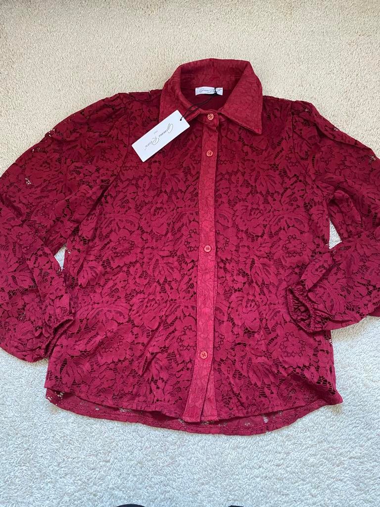Gemma Ricceri Bordeaux Kanten Blouse - Nieuw - maat S/M, Ophalen of Verzenden, Nieuw, Maat 36 (S), Rood
