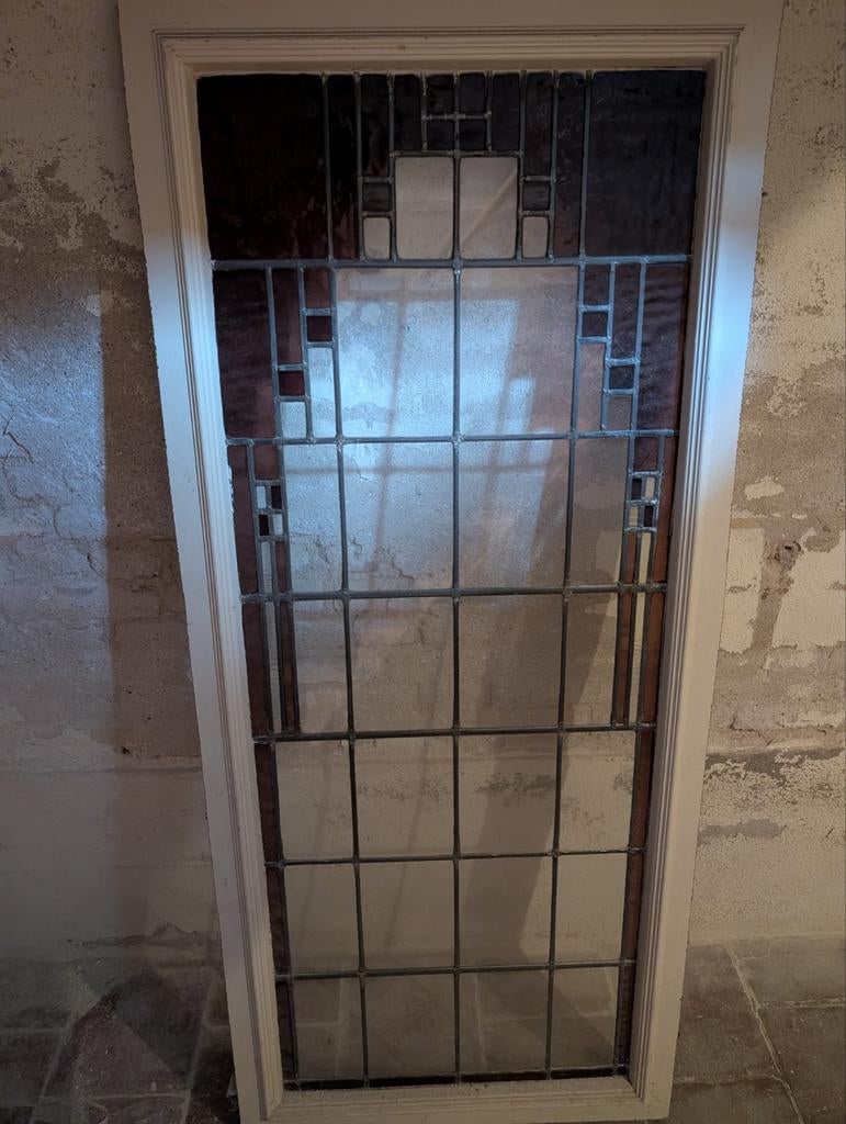 Glas in lood raam - rood, 50x130cm, Doe-het-zelf en Verbouw, Glas en Ramen, Ophalen, Gevelraam of Ruit, Minder dan 80 cm, Minder dan 80 cm