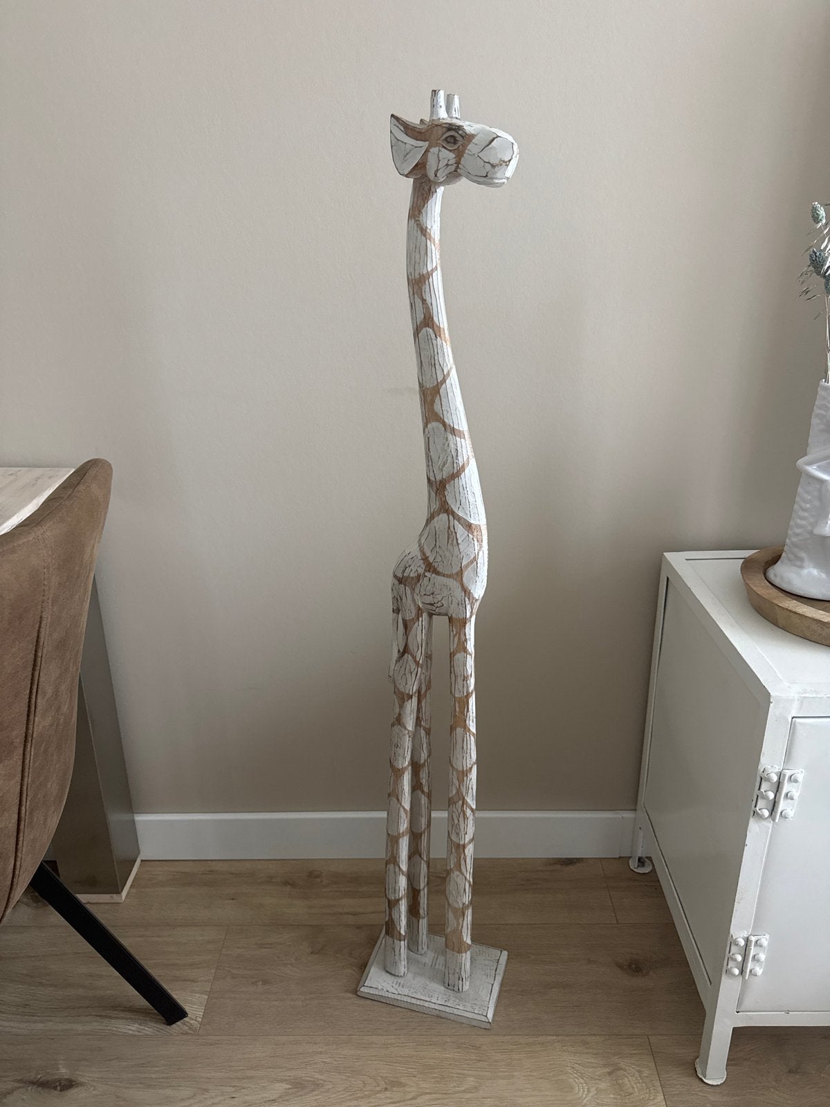 Houten Giraffe Beeld - Wit/Bruin, 120 cm hoog, Ophalen, Hout, Meerkleurig, Overige stijlen
