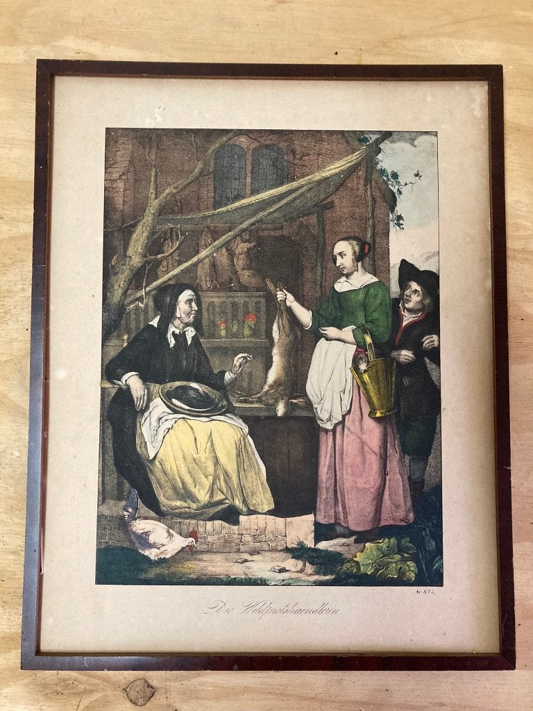 Gravure / Ets : "Die Wildpretshändlerin"., Antiek en Kunst, Dagelijks leven, 35 cm, Gravure, 1600 - 1699