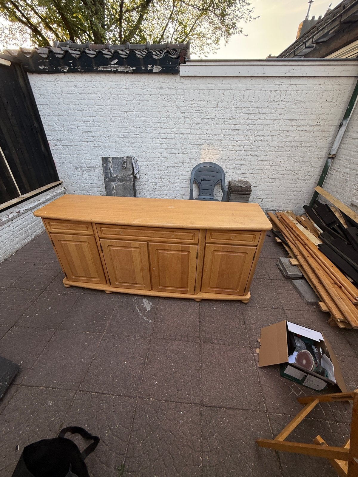 Eikenhouten dressoir met lades en deuren, Ophalen, Gebruikt, 150 tot 200 cm, Eikenhout