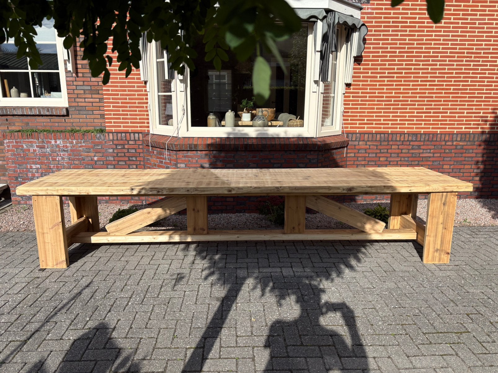 Mooie grote landelijke style stamtafel 420x98x80, Ophalen of Verzenden, Zo goed als nieuw, Rechthoekig