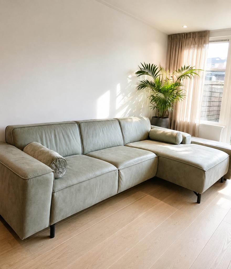 Leren nubuck hoekbank antraciet grijs hk living westwing, Ophalen, Gebruikt, Leer, Scandinavisch