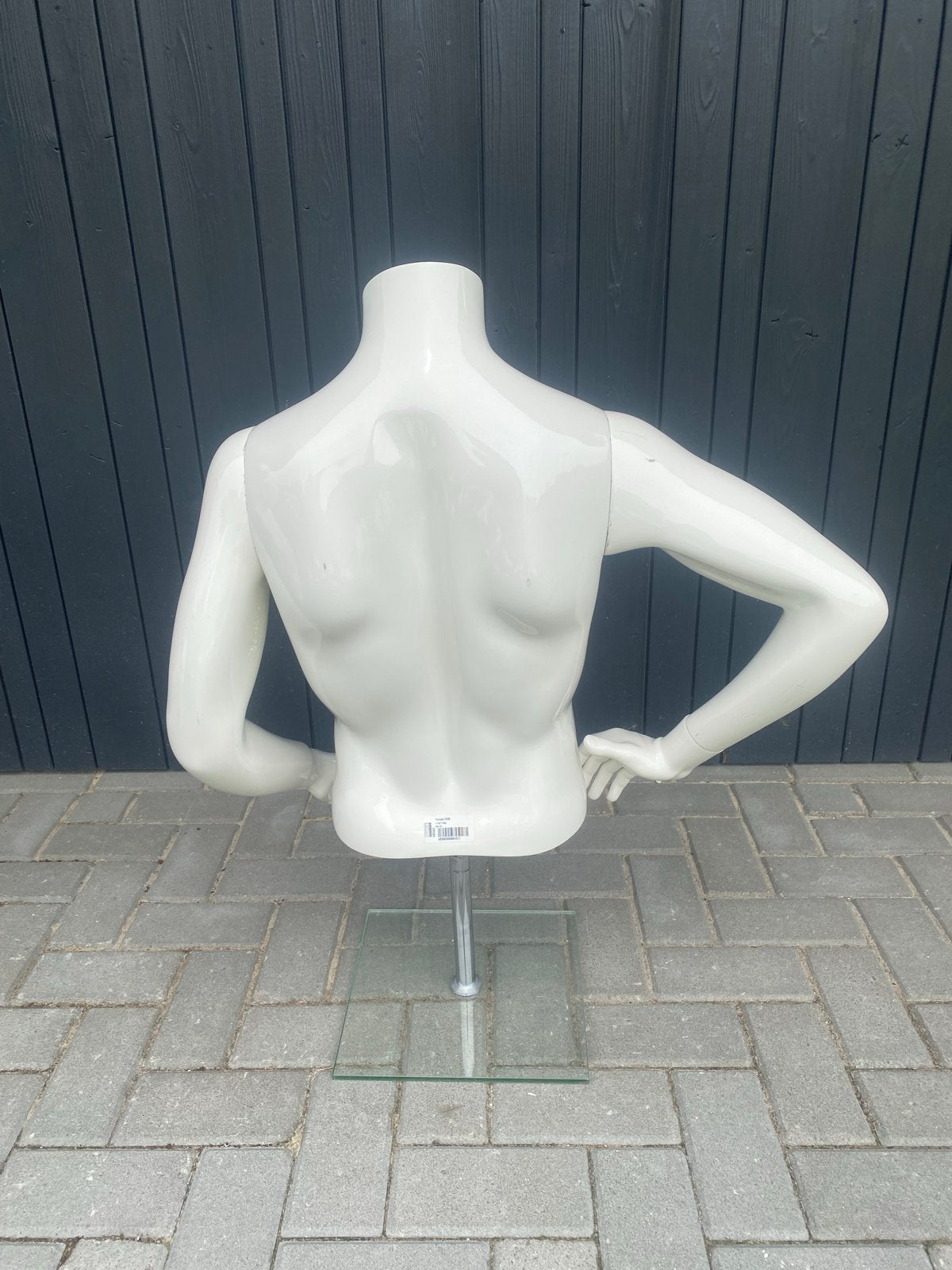 Mannelijke etalagepop torso met armen en glazen voet, Ophalen