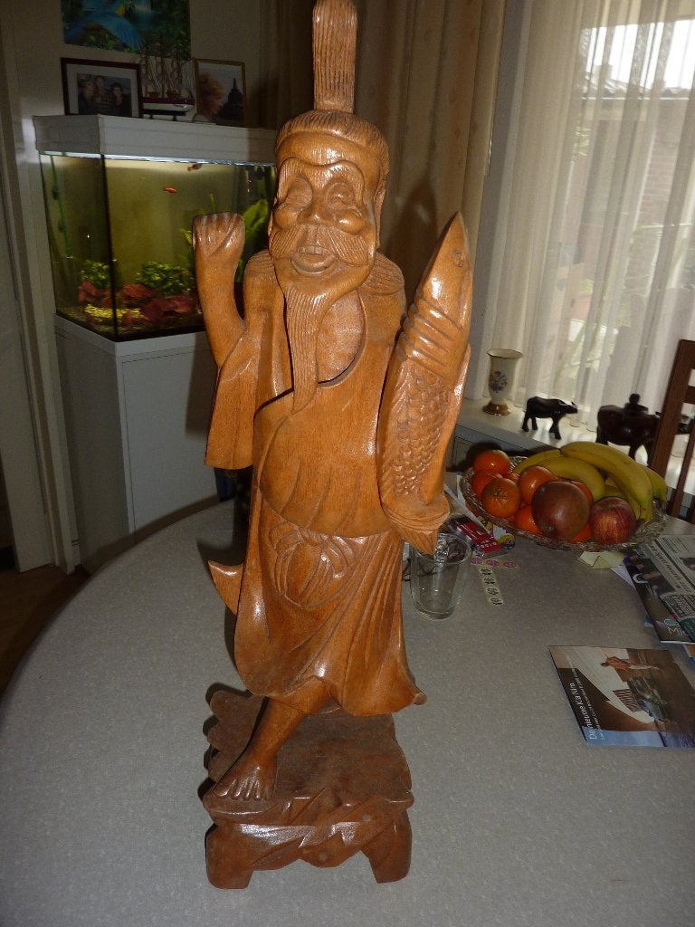 groot oud houten beeld uit china, Beeld, Hout, Azië, Man