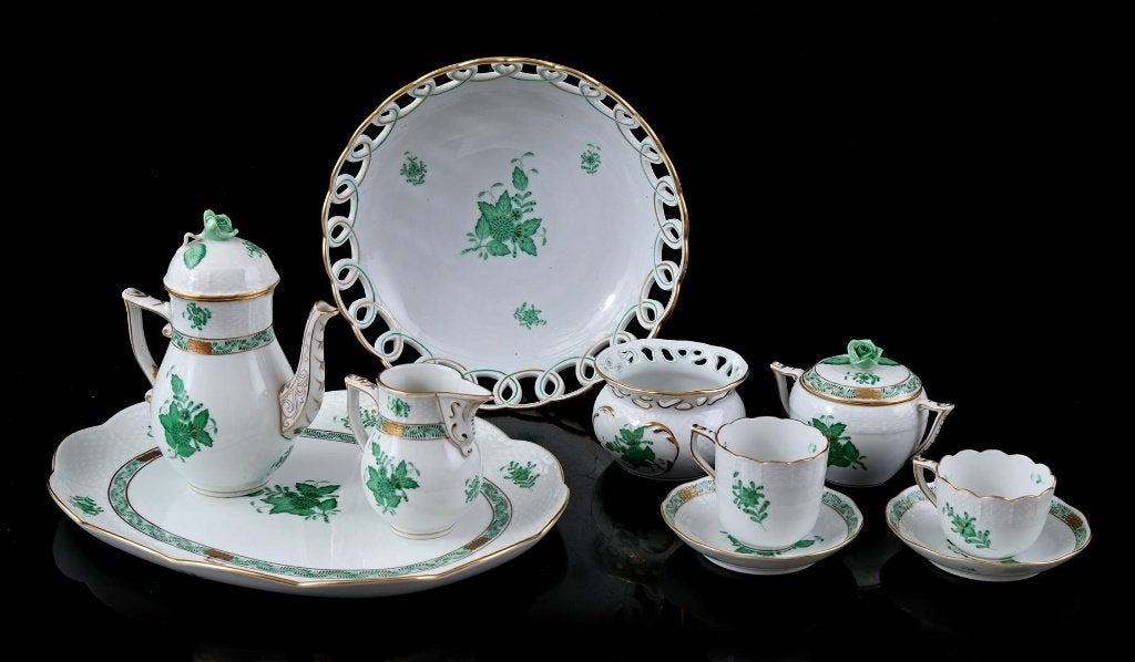 Herend Hongarije Porselein met groen Apponyi Decor 10 stuks, Ophalen of Verzenden