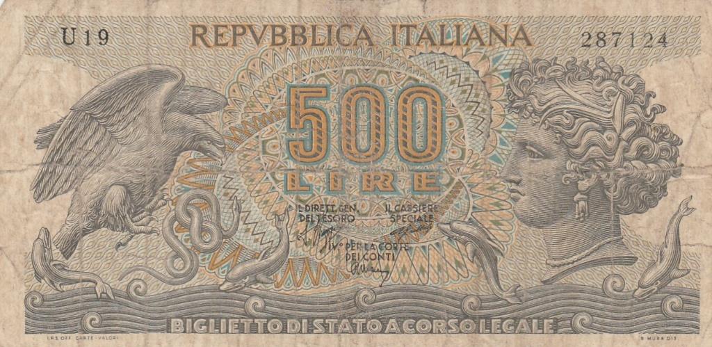 Italie  500 lire met de afbeelding van Aretusa (1966), Postzegels en Munten, Bankbiljetten | Europa | Niet-Eurobiljetten, Ophalen of Verzenden