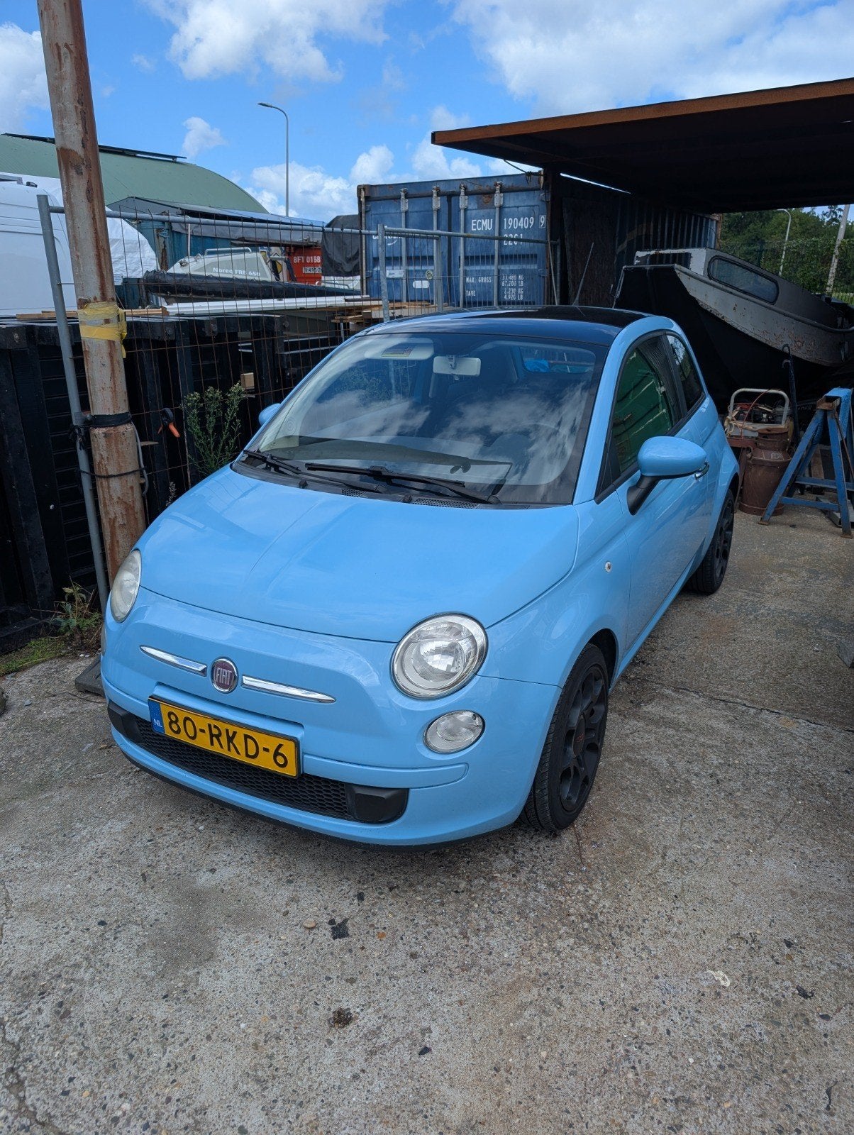 Fiat 500 1.2 babyblauw | Panoramadak | Benzine, Stof, Blauw, Particulier, Start-stop-systeem