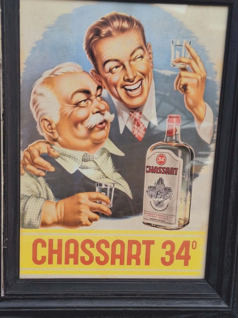 Oude Chassart drank reclame poster in lijst., Reclamebord, Gebruikt, ., Ophalen of Verzenden