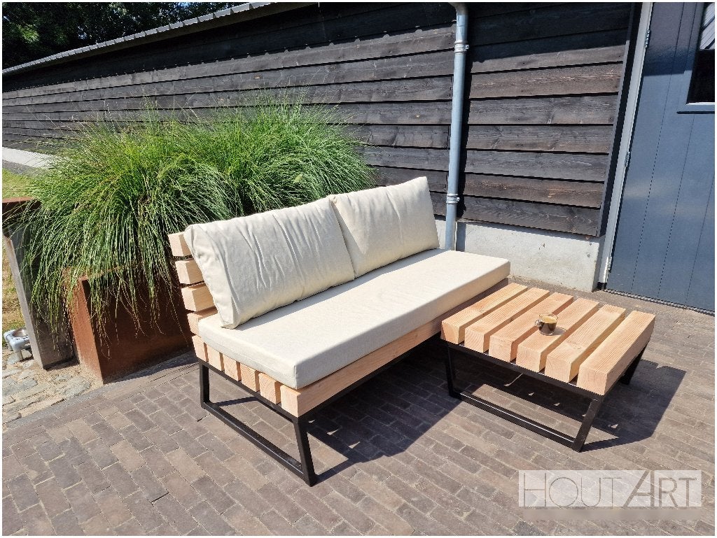 Hocker Massive staal met douglas balken, Nieuw, 75 tot 100 cm, Ophalen of Verzenden, Minder dan 150 cm