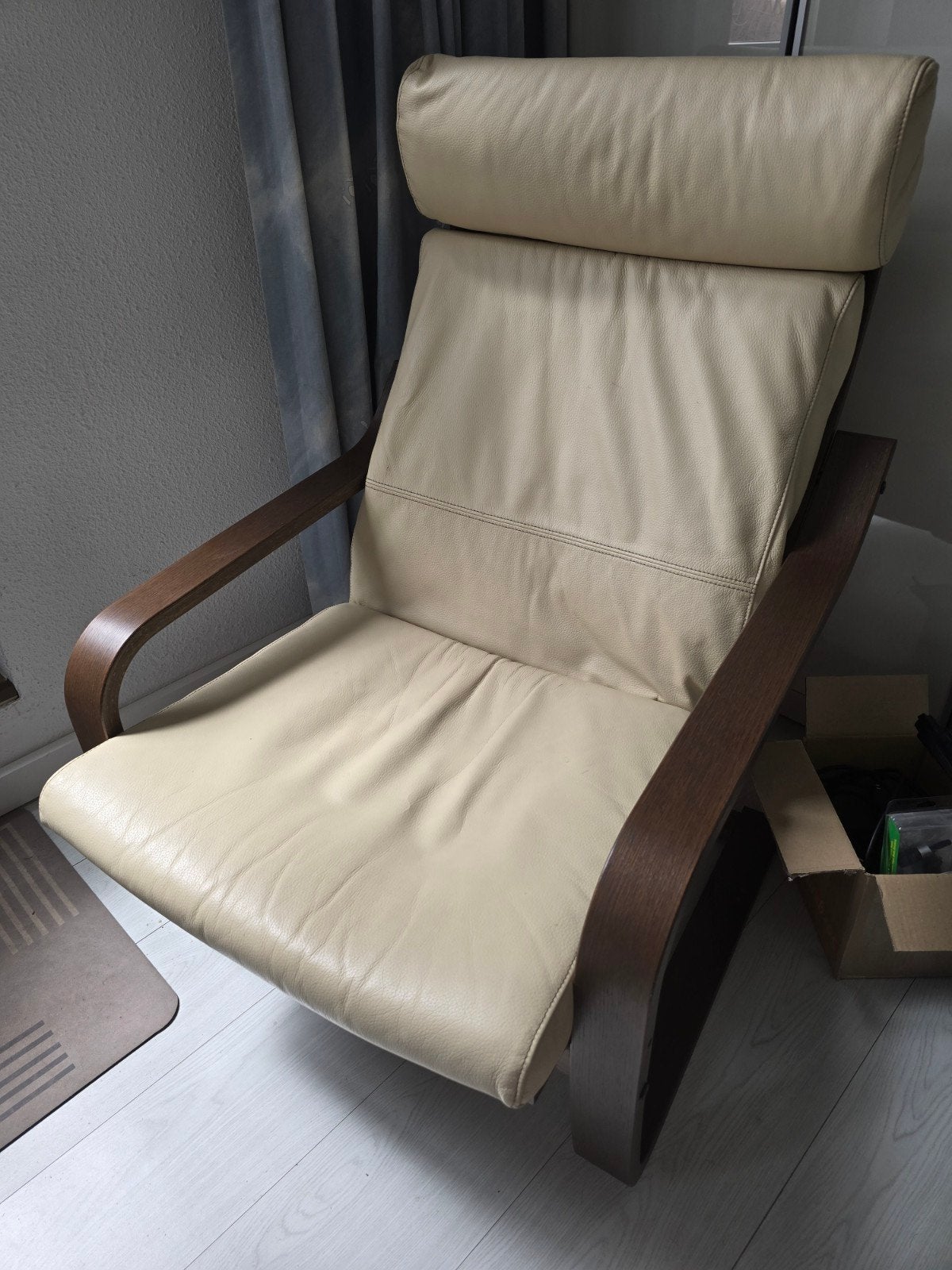 IKEA Poäng fauteuil van echt leer, Ophalen, Gebruikt, Modern, Scandinavisch, 75 tot 100 cm