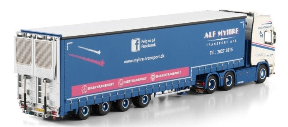 WSI SCANIA R + SEMI SCHUIFZEIL TRAILER + KLEPPEN - ALF MYHRE, Wsi, ., Nieuw, Ophalen of Verzenden