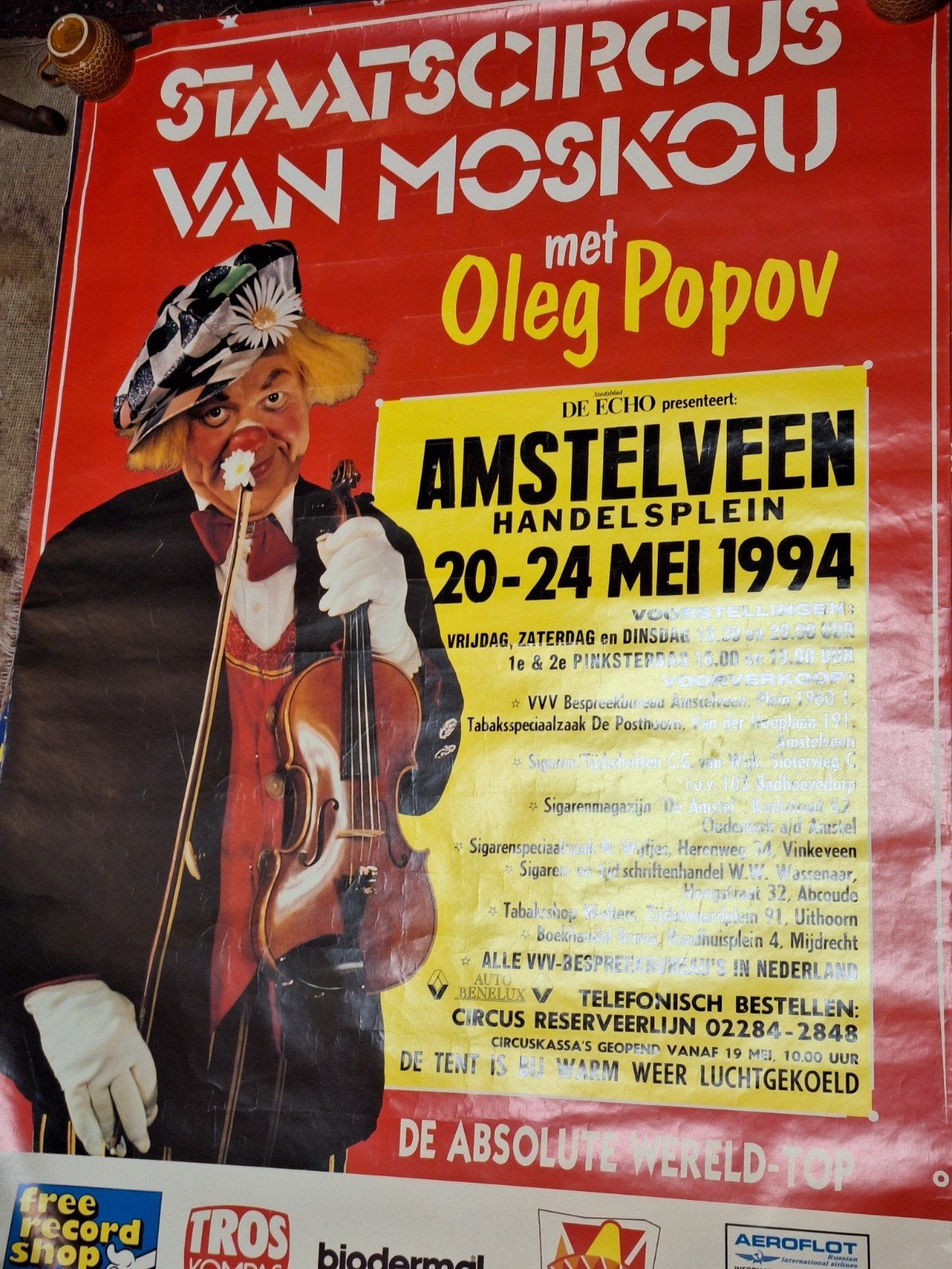 Vintage Circus Poster Staats Circus  Moskou Oleg Popov, Deurposter of groter, Ophalen of Verzenden, Overige onderwerpen, Rechthoekig Staand