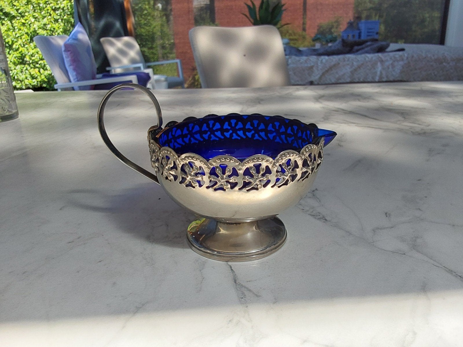 Antieke verzilverde Set met Kobaltblauw Glas, Antiek en Kunst, Ophalen of Verzenden