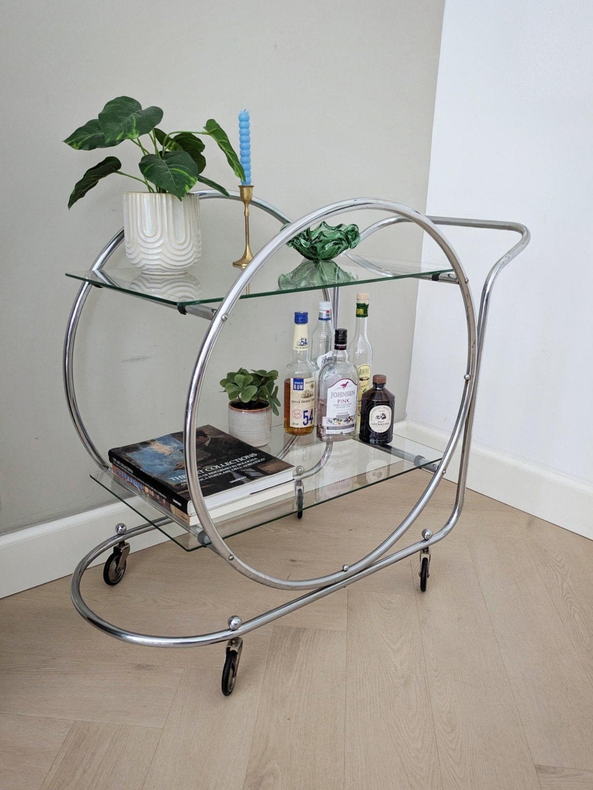 Vintage midcentury barcart trolley serveerwagen, Huis en Inrichting, Ophalen, ., Zo goed als nieuw, .