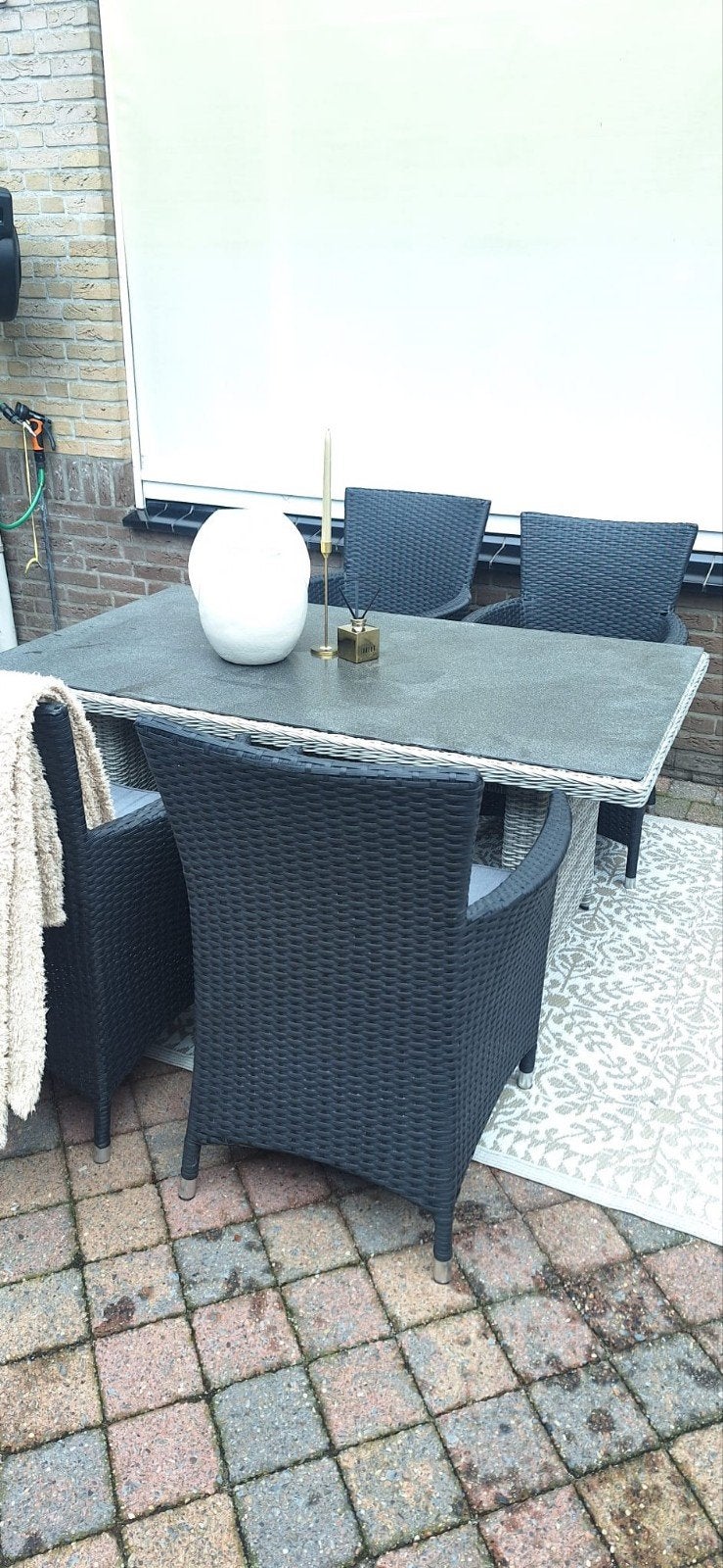 Wicker tuinset met 4 stoelen en tafel, Tuin en Terras, 4 zitplaatsen, Gebruikt, Ophalen of Verzenden, Wicker