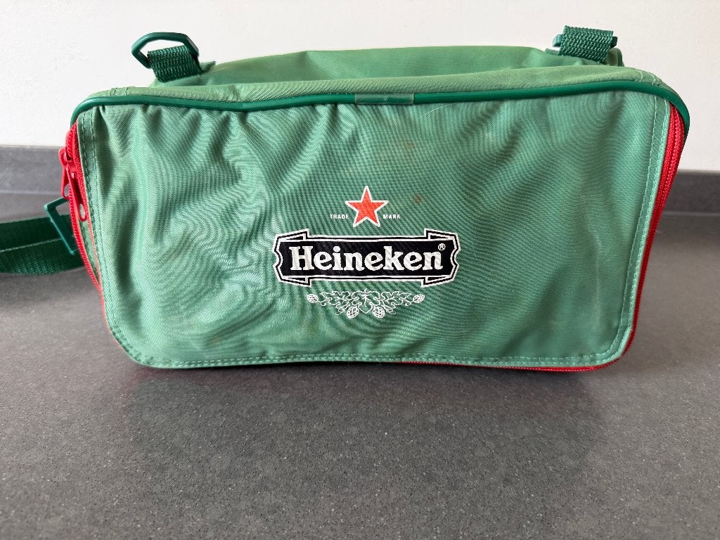 Heineken koeltas groen met rode rits, Verzamelen, Ophalen of Verzenden, Zo goed als nieuw, Overige typen, Heineken