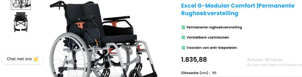 Excel G-Modular Comfort Rolstoel nieuwstaat, Ophalen, Inklapbaar, Zo goed als nieuw, Duwrolstoel