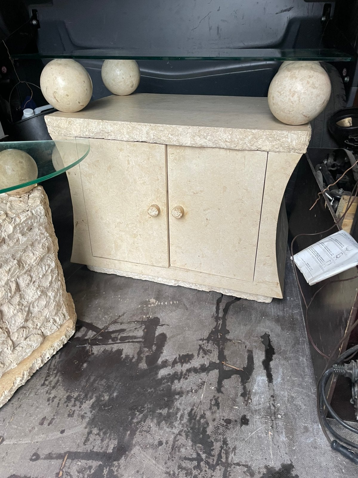 TV-meubel en hoektafel marmerlook met glazen platen, Huis en Inrichting, Overige Huis en Inrichting, Gebruikt, Ophalen of Verzenden