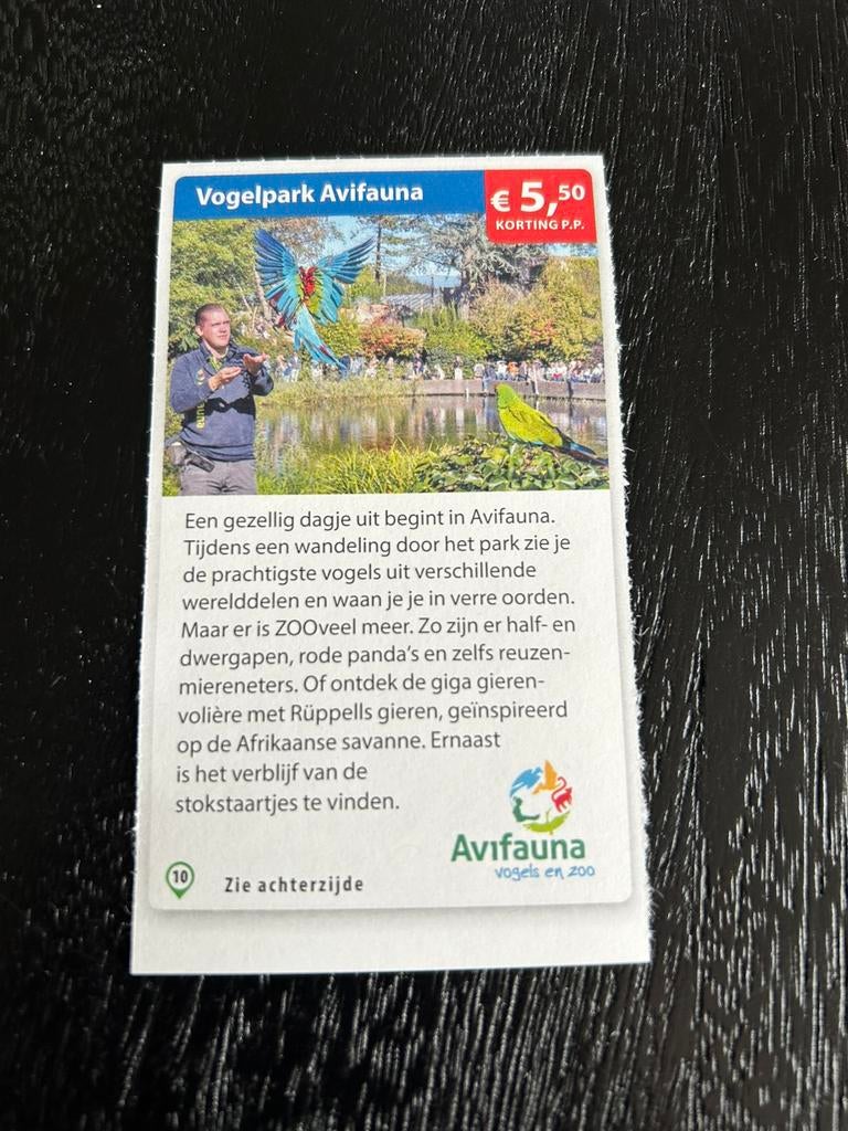 Voordeelcoupon Vogelpark Avifauna, Eén persoon, Kortingskaart