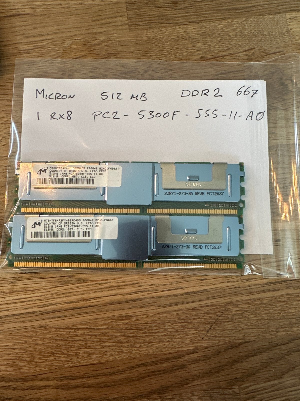 2x 512MB DDR2 PC2-5300F ECC Server RAM Geheugenmodules, Server, Ophalen of Verzenden, DDR2, Gebruikt