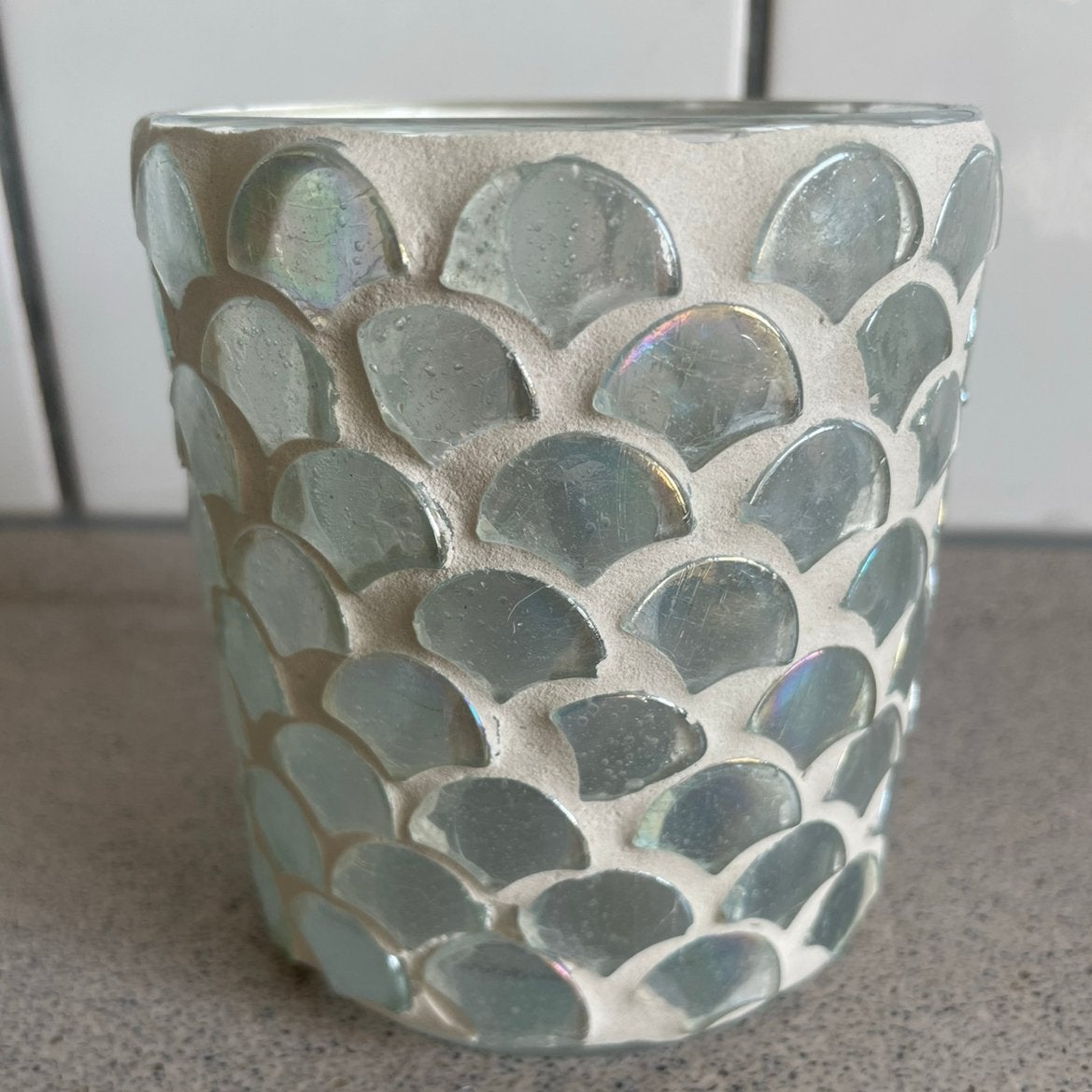 Prachog waxinelichthouder parelmoer glas, Ophalen of Verzenden, Zo goed als nieuw, Glas