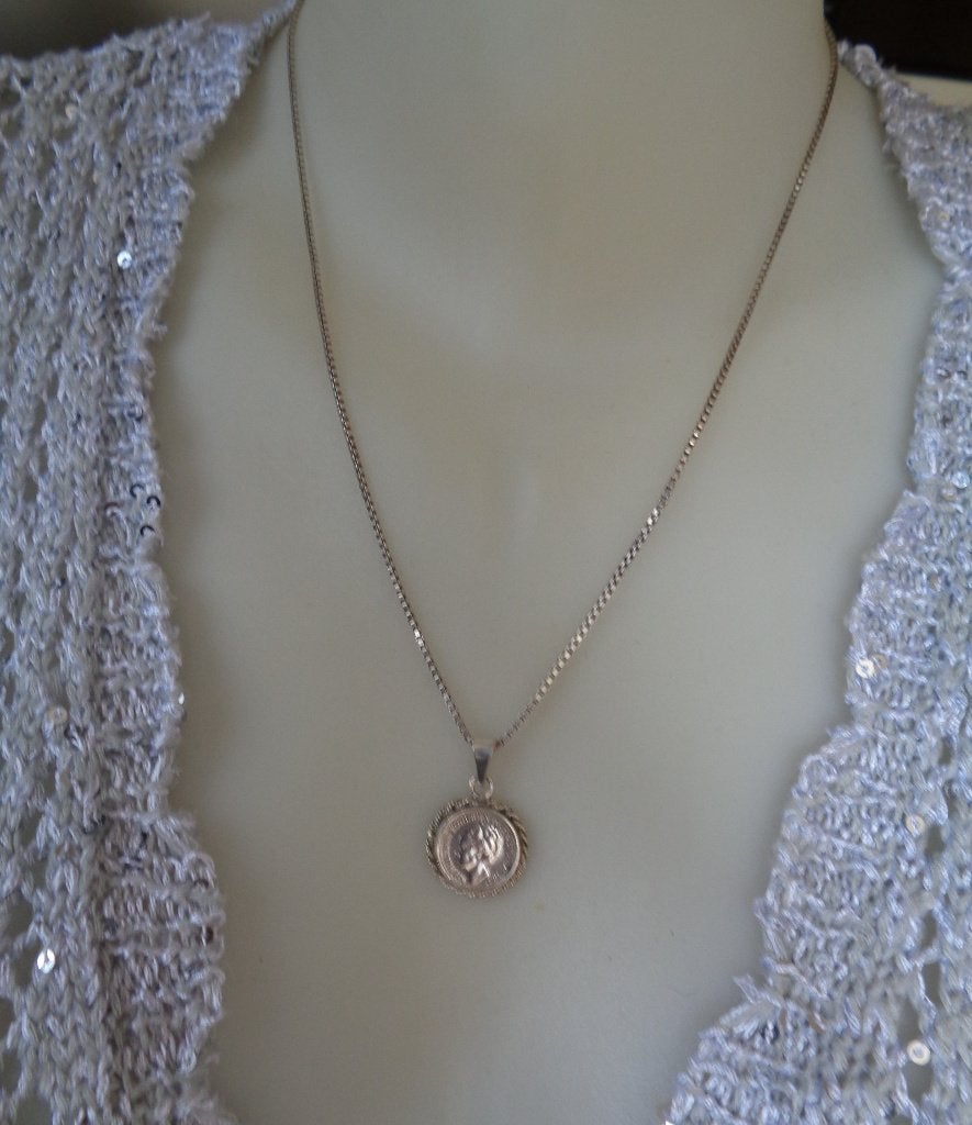 zilveren ketting met Wilhelmina dubbeltje [137], Sieraden, Tassen en Uiterlijk, Antieke sieraden, Verzenden, Zilver, Ketting