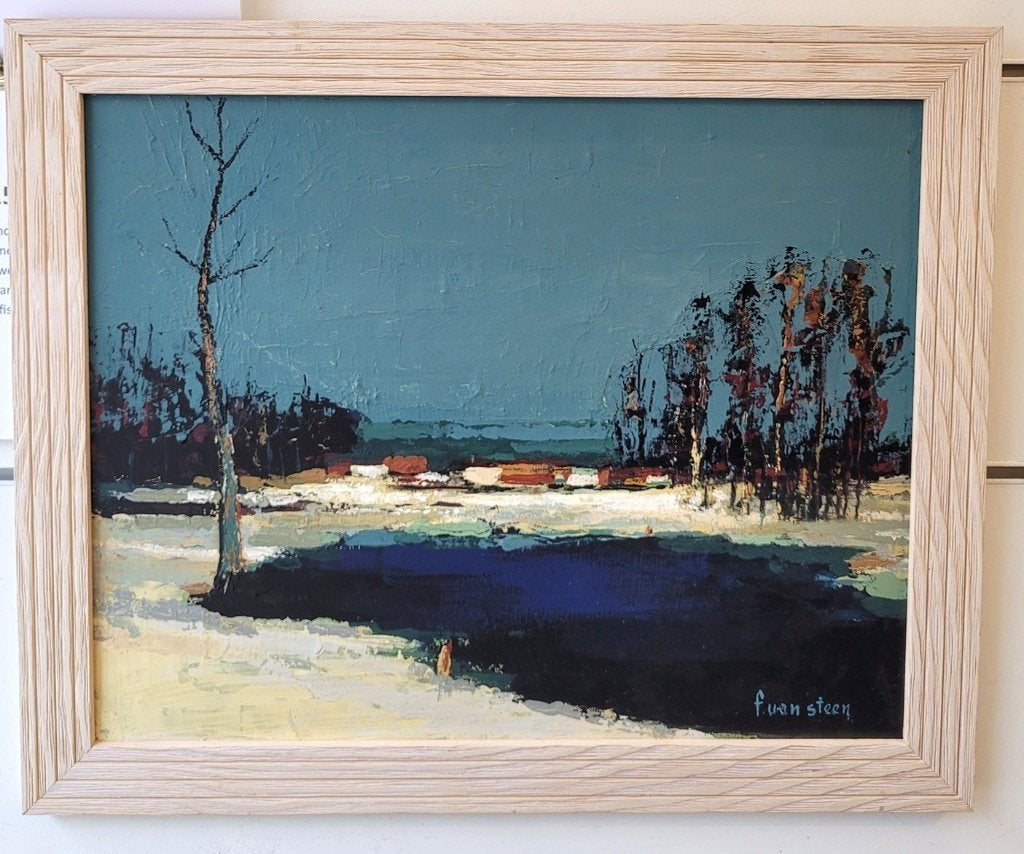 Frans VAN STEEN, blauwe winter, Antiek en Kunst, Paneel, Ophalen of Verzenden, Landschap, Olieverf