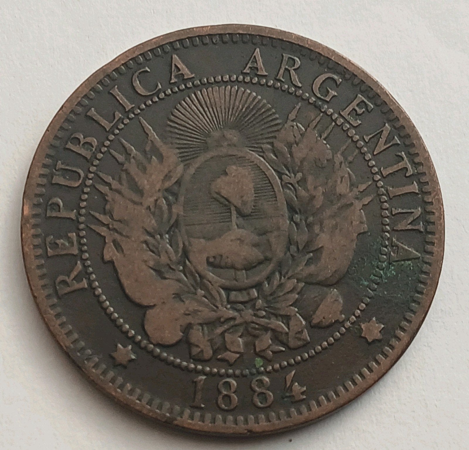 Argentinie 2 Centavos 1884 Grote Oude Antieke Munt Liberty, Ophalen of Verzenden, Zuid-Amerika