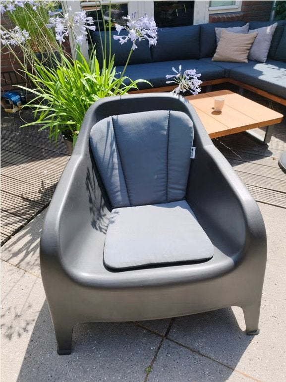 Lounge tuinstoelen zwart kunststof + kussens, Tuin en Terras, Ophalen, 4 zitplaatsen, Kunststof, Zo goed als nieuw