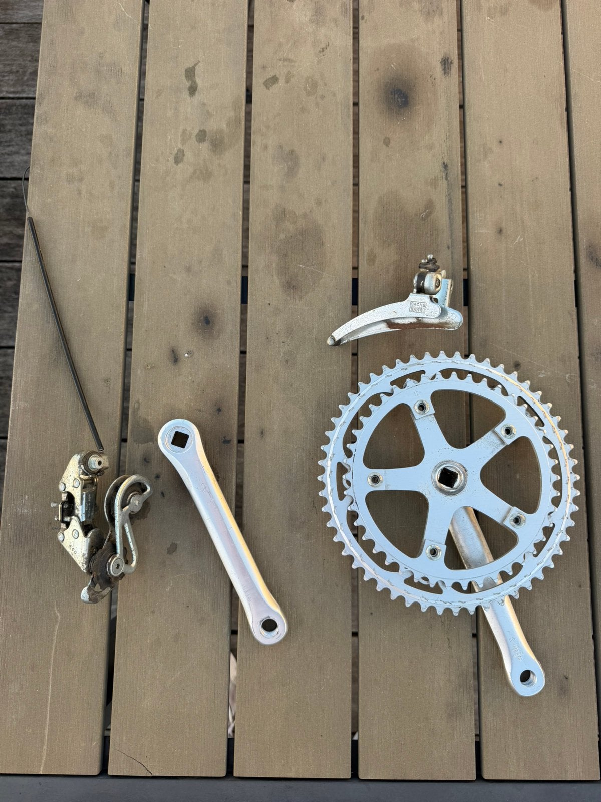Vintage crankset 52-42 met achter derailleur, Ophalen, Zo goed als nieuw, Racefiets