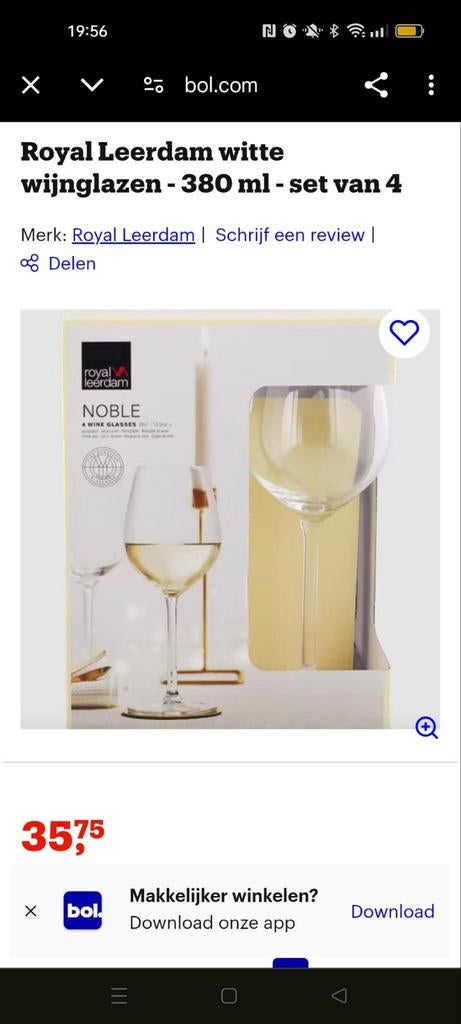 8 nieuwe wijnglazen Royal Leerdam, Ophalen, Nieuw, Borrel- of Shotglas