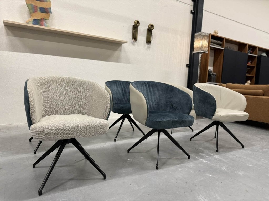 6 Showmodel HE Design Tula Eetkamerstoelen stoel, Leolux Montis JORI Rolf Benz Pode Gelderland, Blauw, HE Design, Ophalen of Verzenden