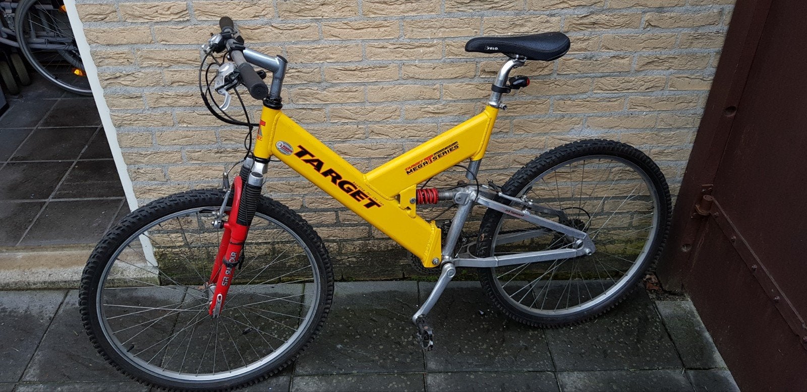 Target Mountainbike - Geel/Rood Full Suspension, Gebruikt, Ophalen, Overige merken, Velgrem