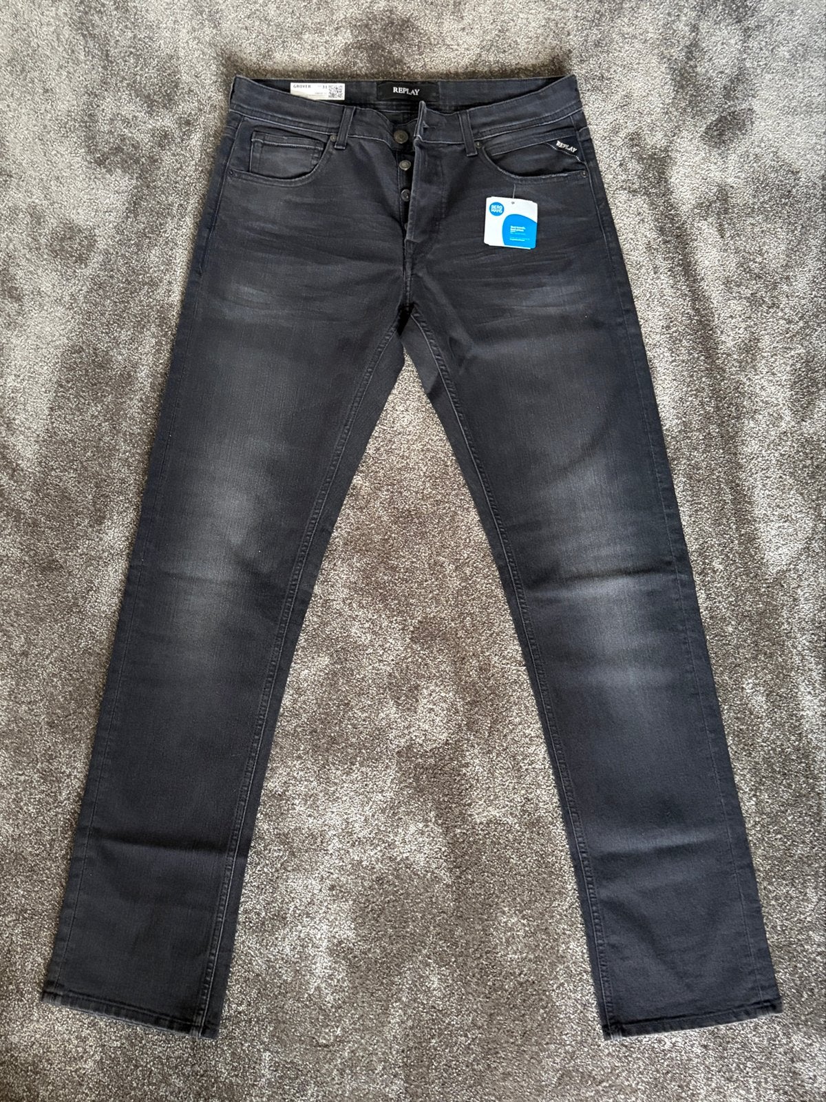 Replay Grover Straight Fit Jeans W31 L32 - Zwart, Kleding | Heren, Spijkerbroeken en Jeans, Ophalen of Verzenden, Nieuw, Zwart