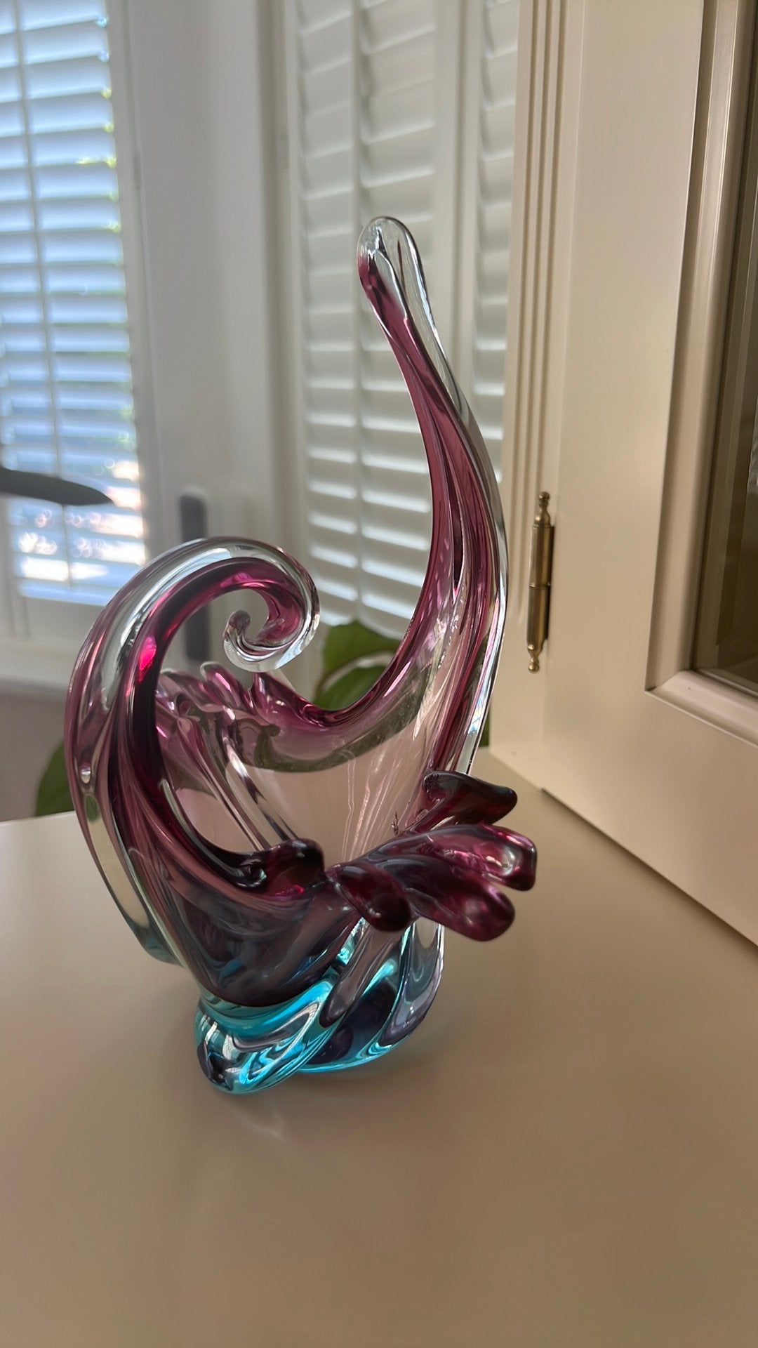Vogel in Venetiaans glas, roze, blauw, Ophalen