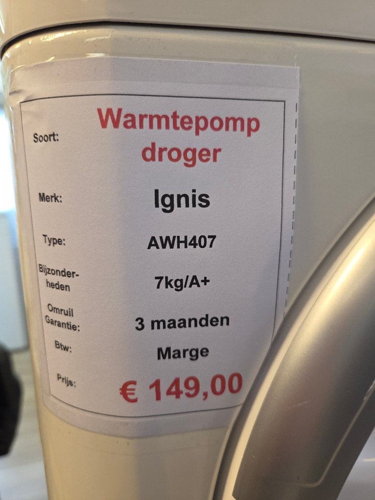 warmtepompdroger - Ignis - 7kg - A+, Ophalen, Ignis, Refurbished, Voorlader