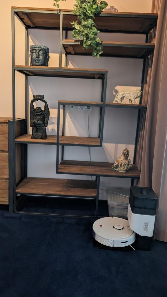 Troubadour industriële open kast 2x teakhout/metaal, Huis en Inrichting, Kasten | Boekenkasten, Ophalen of Verzenden, Zo goed als nieuw