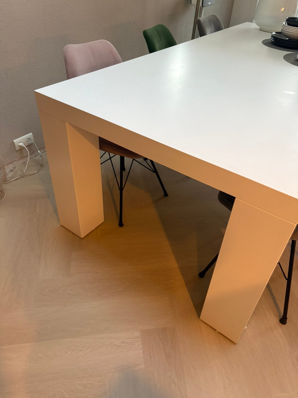 Witte grote eettafel (Goossens wonen), Gebruikt, 100 tot 150 cm, 200 cm of meer, Ophalen of Verzenden
