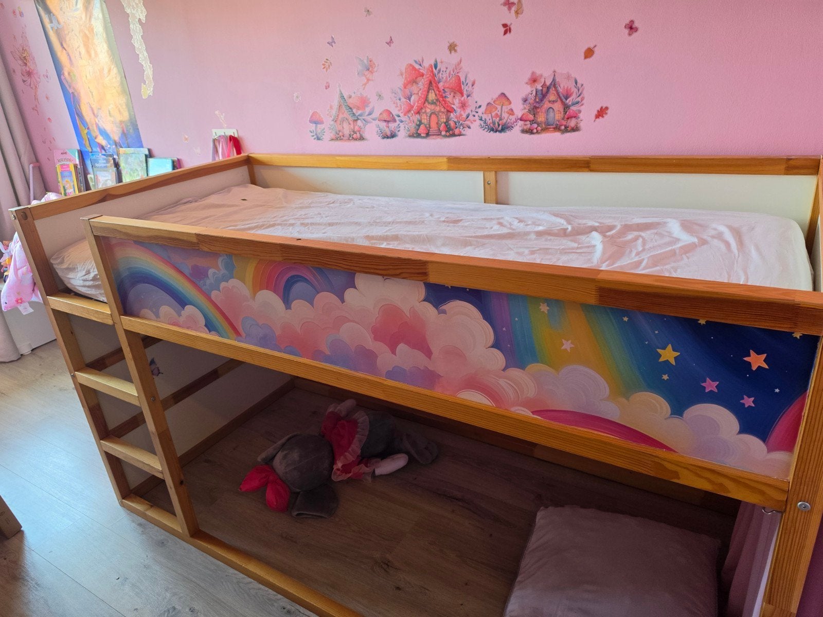 IKEA Kura halfhoogslaper - Regenboog Unicorn Thema, Ophalen, Zo goed als nieuw, Eenpersoons, Hoogslaper