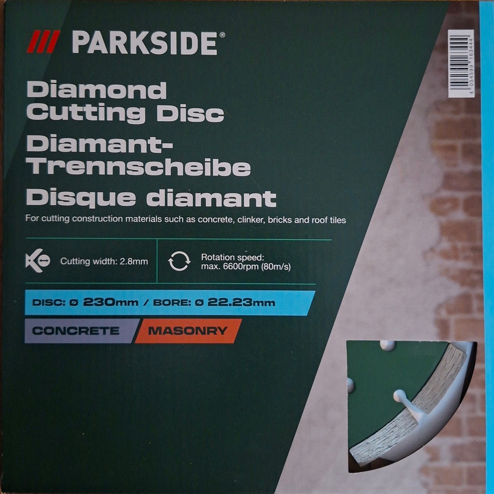 4x Nieuwe Parkside Diamantschijf 230mm - Droog Slijpen, Doe-het-zelf en Verbouw, Gereedschap | Zaagmachines, Ophalen, Cirkelzaag