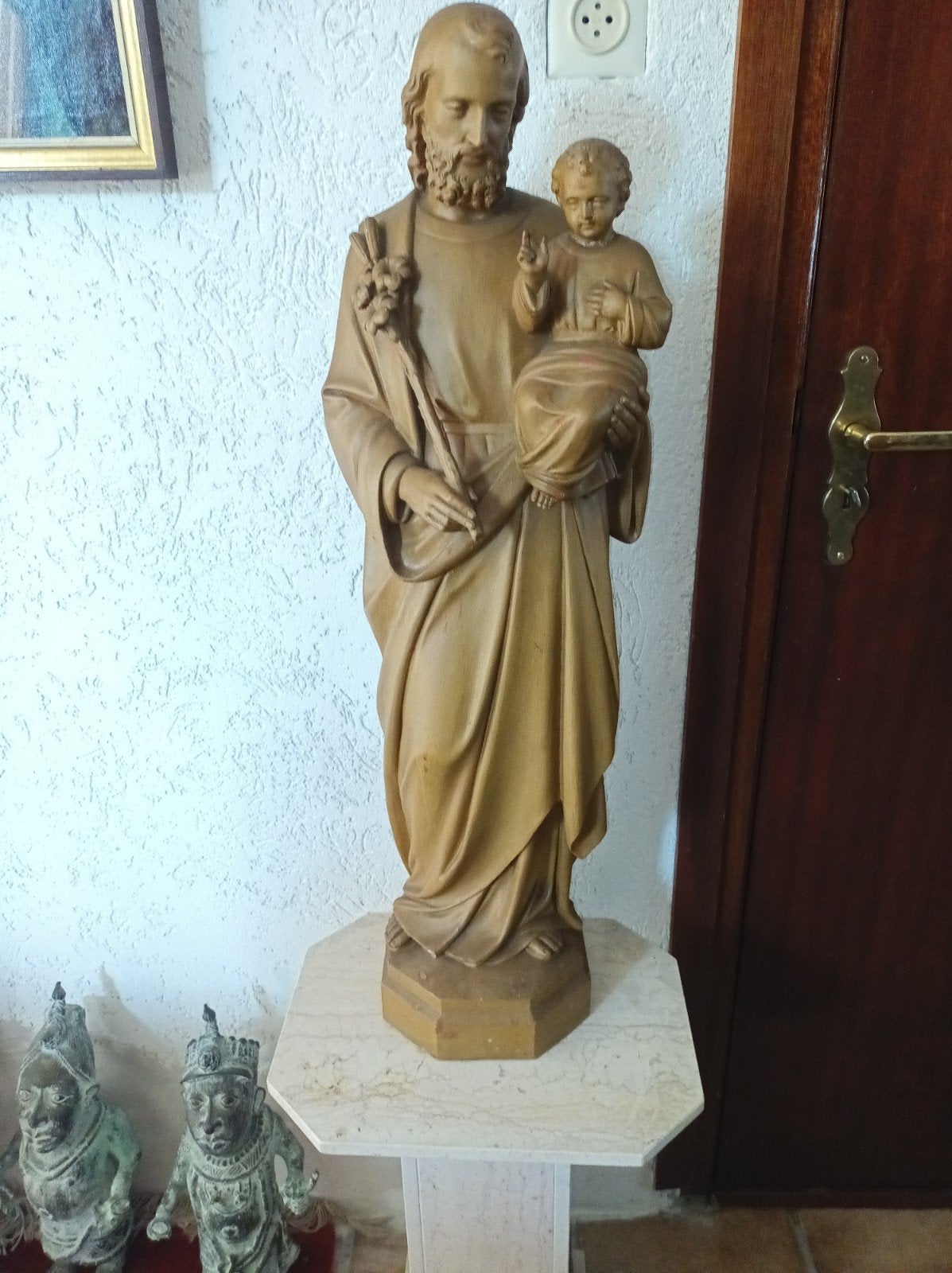 Gipsen beeld van Jozef met kindje Jezus, Antiek en Kunst, Gips, Beeld, Bruin, Klassiek