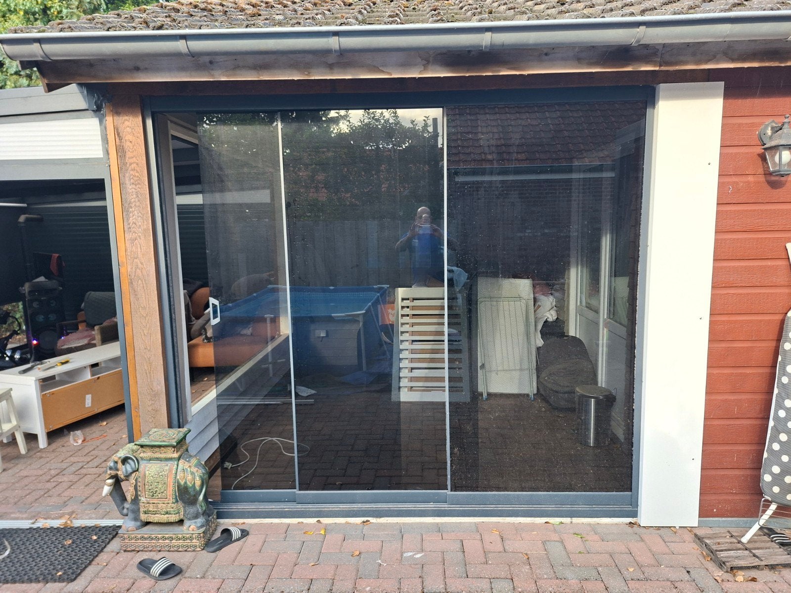 Getinte glazen schuifwand - Zo goed als nieuw, Doe-het-zelf en Verbouw, Glas en Ramen, Ophalen, 160 cm of meer, Zo goed als nieuw