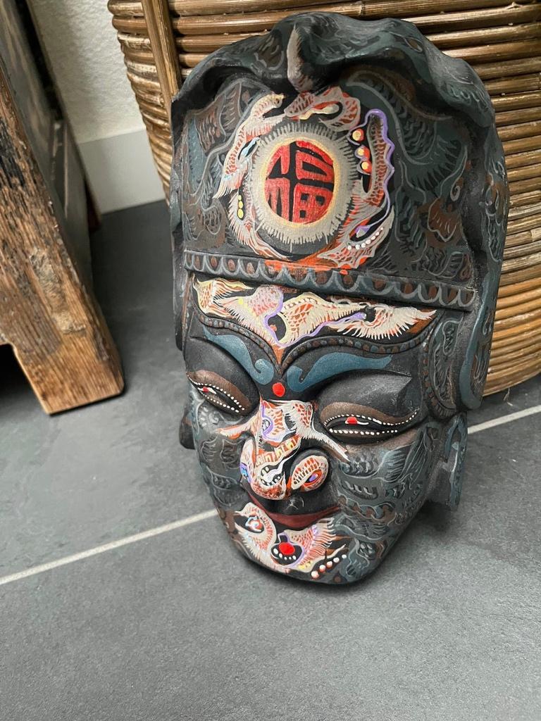 Chinees houtsnijwerk beschilderd masker Chinese evil spirit, Handgemaakt, 20 - 50 cm, Hout, Azië