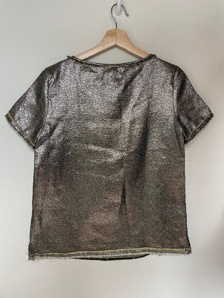 Diega zilveren lamé top metallic met geel maat M, Maat 38/40 (M), 6 rue Béranger 75003 Paris, Eshop@diega.fr, Overige kleuren