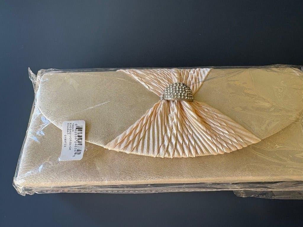Elegante Clutch Avondtasje met Strass - Nieuw in Verpakking, Overige materialen, Beige, Nieuw, Ophalen of Verzenden